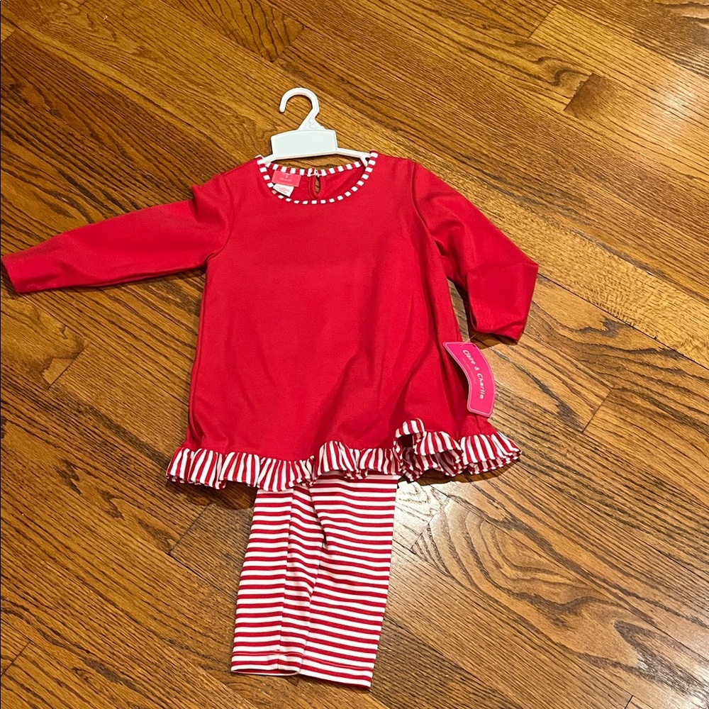 Claire & Charlie holiday Christmas outfit 2 piece long sleeve red shirt size 4